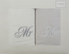 Komplet Ręczników Mr Mrs 46 x 36 x 7 cm Białych 1 szt.