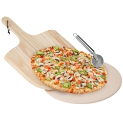 Kamień szamotowy do pieczenia pizzy forma na pizzę deska łopata nóż zestaw 3 el.