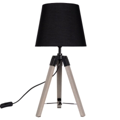 Lampa stołowa z kloszem abażurem lampka nocna czarna drewniana 50 cm
