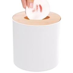 Mini kosz łazienkowy na śmieci odpady biały z bambusową pokrywką stołowy 1,5 l