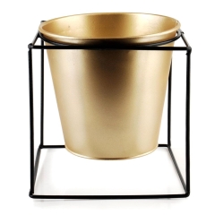 Osłonka doniczka metalowa na stojaku czarna złota na rośliny kwiaty 14x14 cm