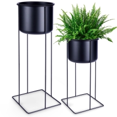 Osłonka na doniczkę na stojaku metalowa czarna 2 szt. 58,5 cm 39,5 cm