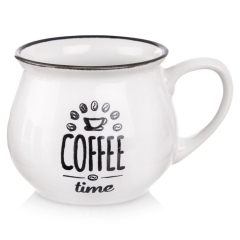 Kubek ceramiczny z uchem do kawy herbaty biały 320 ml pękaty kociołek