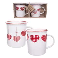 Kubek porcelanowy w serca zestaw komplet kubków do kawy herbaty 350 ml 2 sztuki