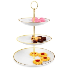 Patera 3-poziomowa na ciastka piętrowa porcelanowa biała złota 33 cm