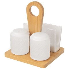 Solniczka i pieprzniczka ze stojakiem porcelanowa WHITELINE 3 el.