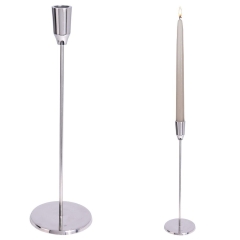 Świecznik aluminiowy stojak podstawka na długą świecę świeczkę srebrny 34,5 cm