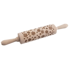 Wałek do ciasta obrotowy dekoracyjny drewniany płatki śniegu 38 cm