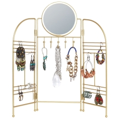 Wieszak na biżuterię z lusterkiem metalowy składany złoty