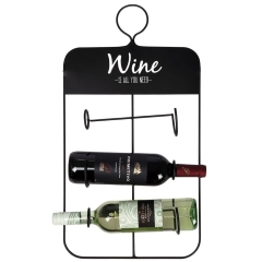 Wieszak na butelki wina wiszący metalowy czarny 31x12x60 cm