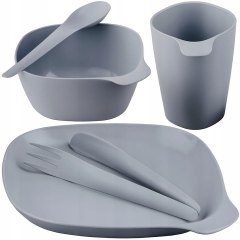 SZTUĆCE TURYSTYCZNE TALERZ KUBEK MISKA PLASTIKOWA 6 el PRACTIC ZESTAW