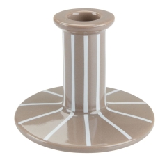 Świecznik ceramiczny beżowy w paski kamionka na wysoką świecę 10 x 8 cm