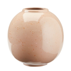 Okrągły pękaty wazon ceramiczny piaskowy nakrapiany na kwiaty 15 x 25 cm