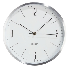 Srebrny zegar ścienny 30cm okrągły cyfry baterie cichy czytelny klasyczny