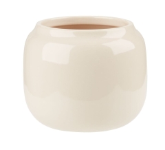 Osłonka Doniczka Donica Wazon Porcelanowa Boho Beżowa 16cm Gładka Lśniąca