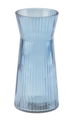 Szklany niebieski wazon strukturalny ryflowany kwiaty cięte błękitny 16cm