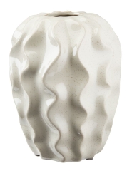 Piękny ceramiczny wazon biały kamionka 16 x 20 cm szkliwiony wzór w fale