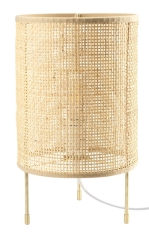 Złota Rattanowa Lampa na Nóżkach E27 na Stół Komodę Regał Beżowa Boho Styl