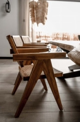 Krzesło Drewniane Joy Brązowy z Rattanem, 4 szt. - Teak Indyjski