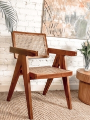 Fotel Drewniany Joy Brązowy z Rattanowym Siedziskiem