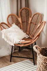 Fotel Rattanowy Kwiat Karmel - Ręcznie Robiony, Metalowe Nogi