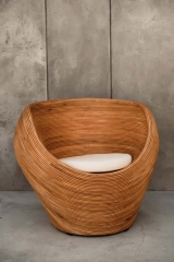 Fotel Rattanowy Tegal Koniak z Poduszką Ecru - Naturalny Rattan