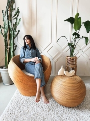 Fotel Rattanowy Tegal z Poduszką Ecru - Naturalny, Ręcznie Robiony