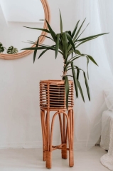 Kwietnik Rattanowy POLLIE L Karmelowy, Styl BOHO, Ręcznie Robiony