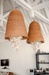 Lampa Shell L Duża Rattanowa - Ręcznie Tkana, Naturalny Rattan