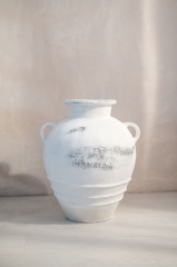 Wazon Delta Biały z Terrakoty, Ręcznie Robiony, Bali - 53x43 cm