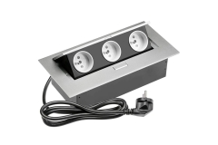GTV Przedłużacz biurkowy wpuszczany 3 gniazdka aluminium 26,6 x 13 x 6,5 cm