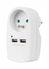 Adapter z gniazdem sieciowym i podwójnym portem USB