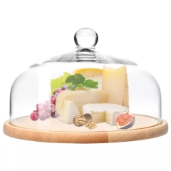 Szklany Klosz z drewnianą paterą Glamour KROSNO 28,5cm Elegancki Okazały OUTLET