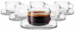 Zestaw 3 Szklane filiżanki ze spodkami do kawy latte herbaty 270ml GLASMARK OUTLET
