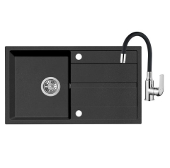 Zlewozmywak granitowy Hack czarny 76 cm z baterią elastyczną Kuchinox