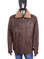 John F.Gee Mens Leather Jacket Fur Neck Brown 52