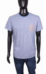 Superdry Mens T-shirt Cotton Stripes Blue Tee L