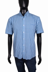 *Pierre Cardin Mens Shirt Short Sleeve Checks Blue L