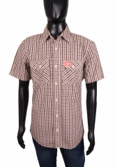Superdry Mens Shirt Short Sleeve Checks Brown size L