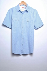 LEVI'S SHIRT TOP ORIGINAL PREMIUM SHORT SLEEVE CHECKED BLUE size M