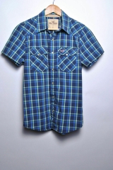 HOLLISTER SHIRT TOP ORIGINAL PREMIUM CHECKED BLUE SHORT SLEEVE size S 
