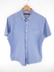 *BEN SHERMAN SHIRT TOP ORIGINAL PREMIUM SHORT SLEEVE CHECKED BLUE size L