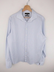 *JAEGER SHIRT TOP ORIGINAL PREMIUM STRIPED MODERN FIT SHINY BLUE size 16
