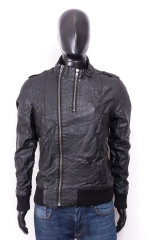 *Religion Mens Jacket Faux Leather Epaulets Black XL