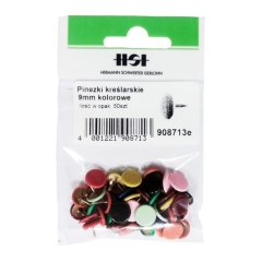 Pinezki kreślarskie 9 mm kolorowe 50 szt.