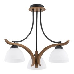 Lampa wisząca Bafia 3 x E27 czarna / orzech / biała