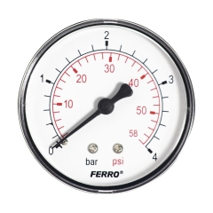 Manometr M63 R 0 - 4 BAR POZIOMY FERRO