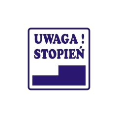 Znak informacyjny UWAGA STOPIEŃ 14.8 x 14.8 cm