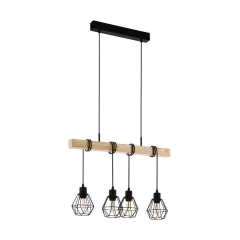Eglo Lampa wisząca TOWNSHEND czarna z drewnem 4xE27