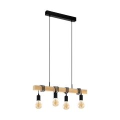 Eglo Lampa wisząca TOWNSHEND czarna z drewnem 4xE27
